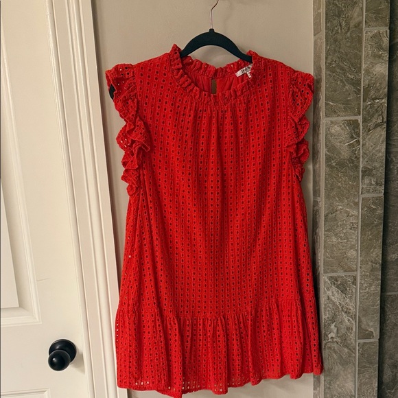 Red Eyelet Ruffle Sleeve Shirt - Picture 1 of 1